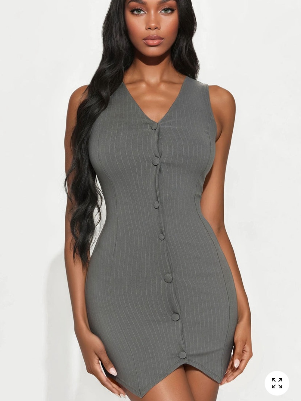 Sleeveless Gray Pinstripe vest Button-Front Bodycon Mini Dress